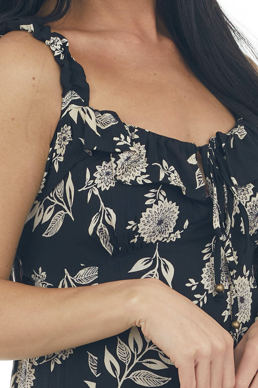 Black Floral Babydoll Sleeveless Mini Dress