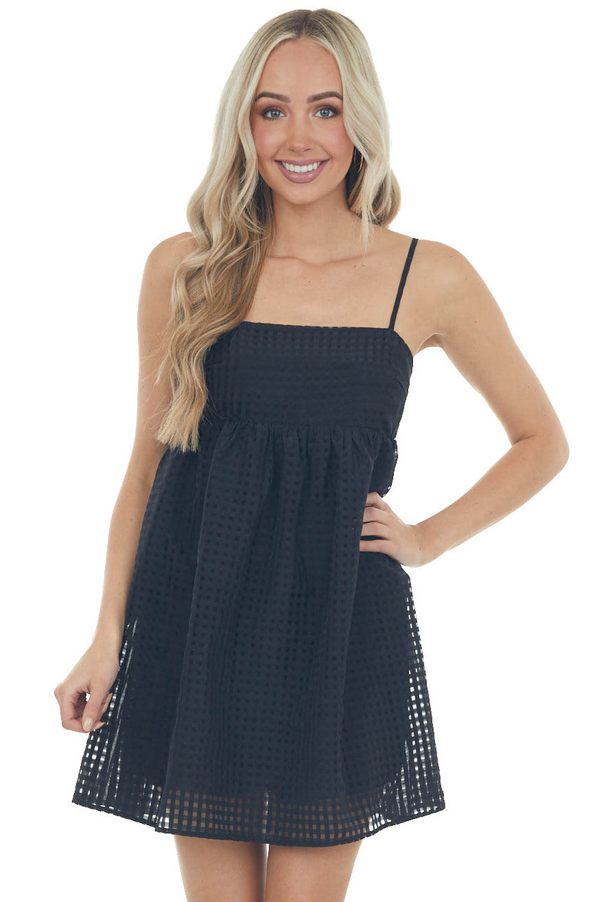 Black Gingham Sleeveless Babydoll Mini Dress
