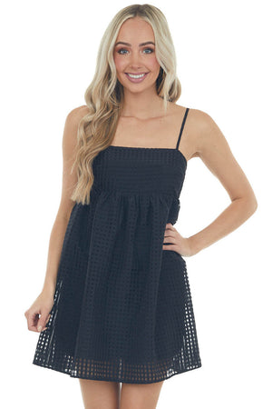 Black Gingham Sleeveless Babydoll Mini Dress