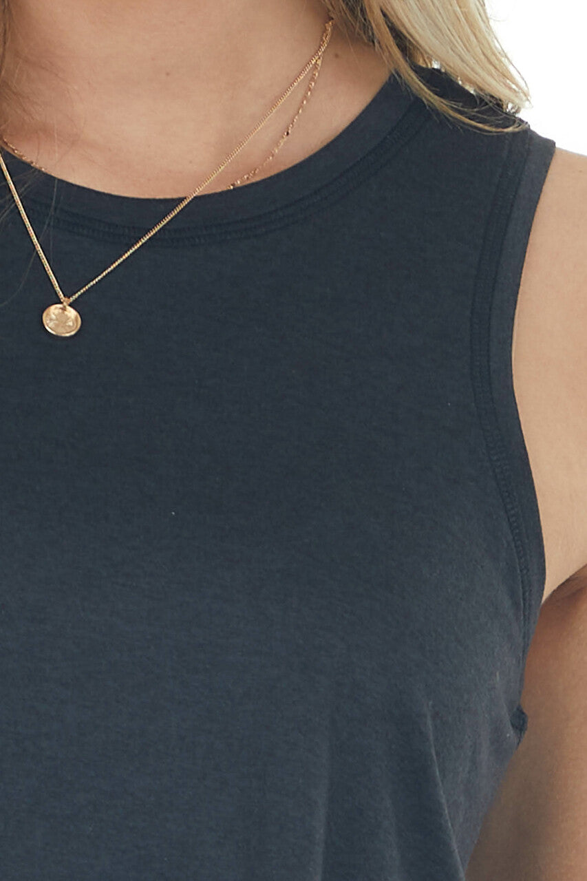 Black Melange Soft Sleeveless Knit Top