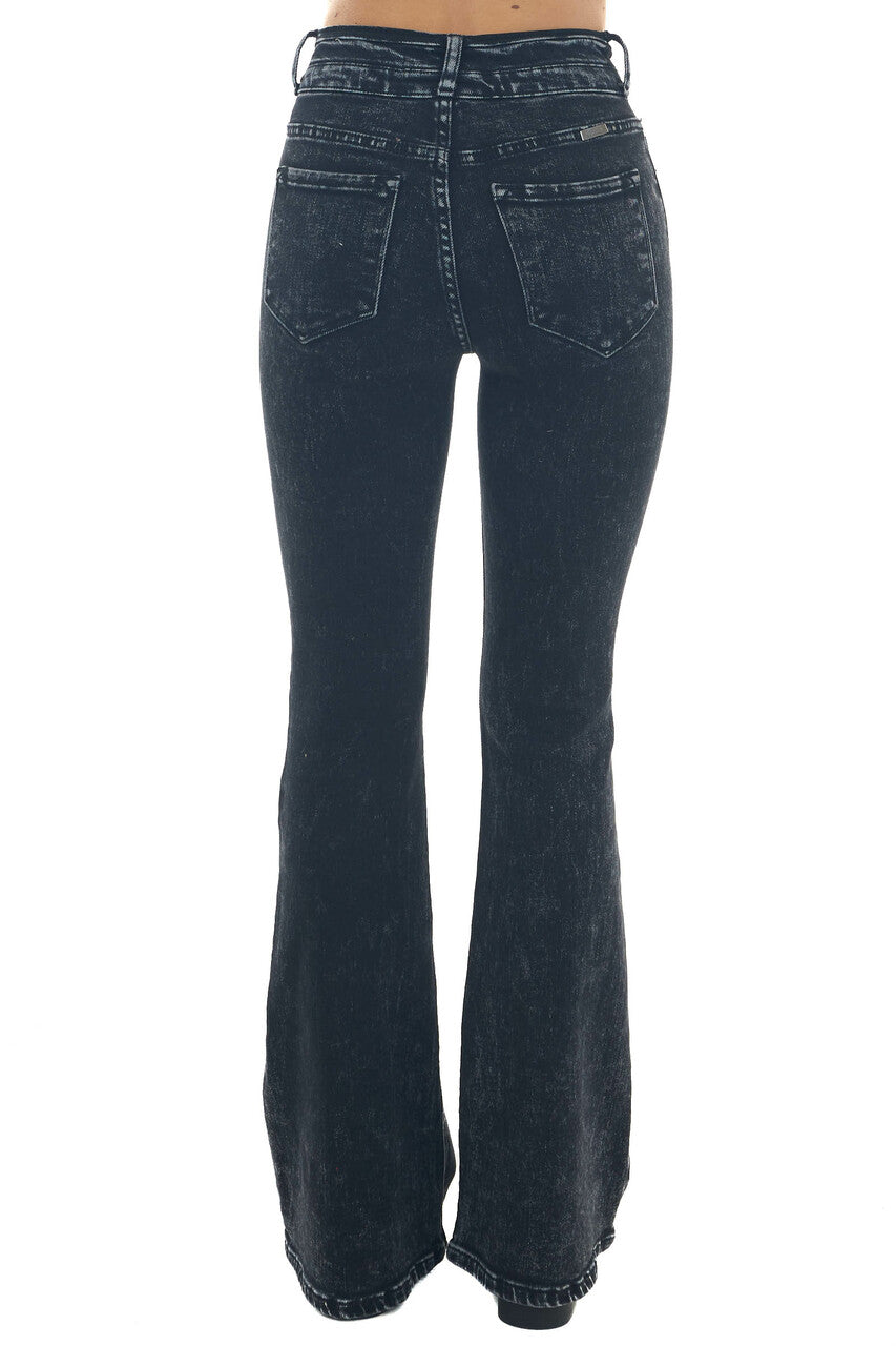 Black Mineral Wash High Rise Flare Leg Jeans