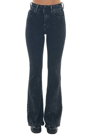 Black Mineral Wash High Rise Flare Leg Jeans