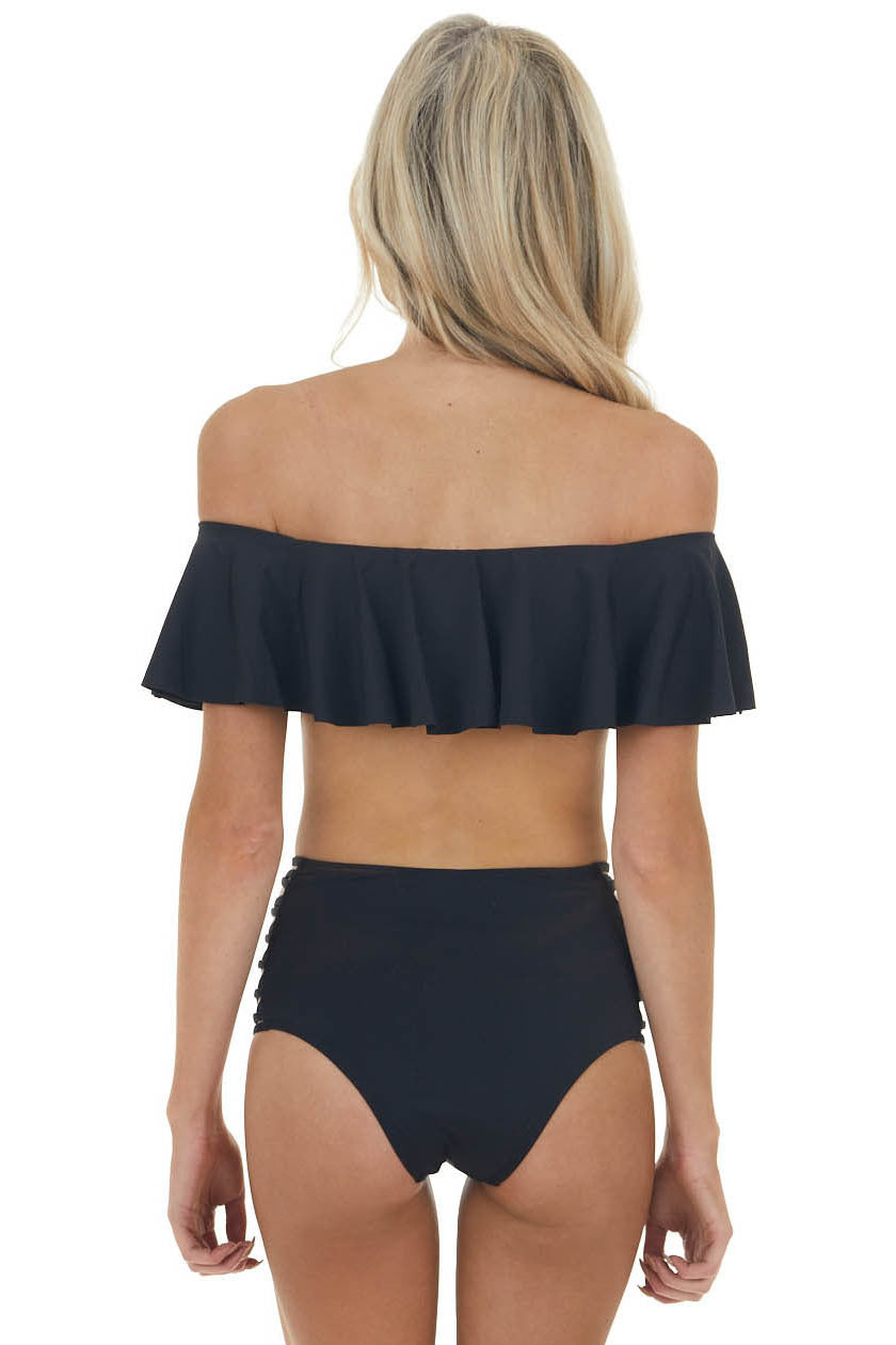 Black Off Shoulder Bikini Set with Strappy Details
