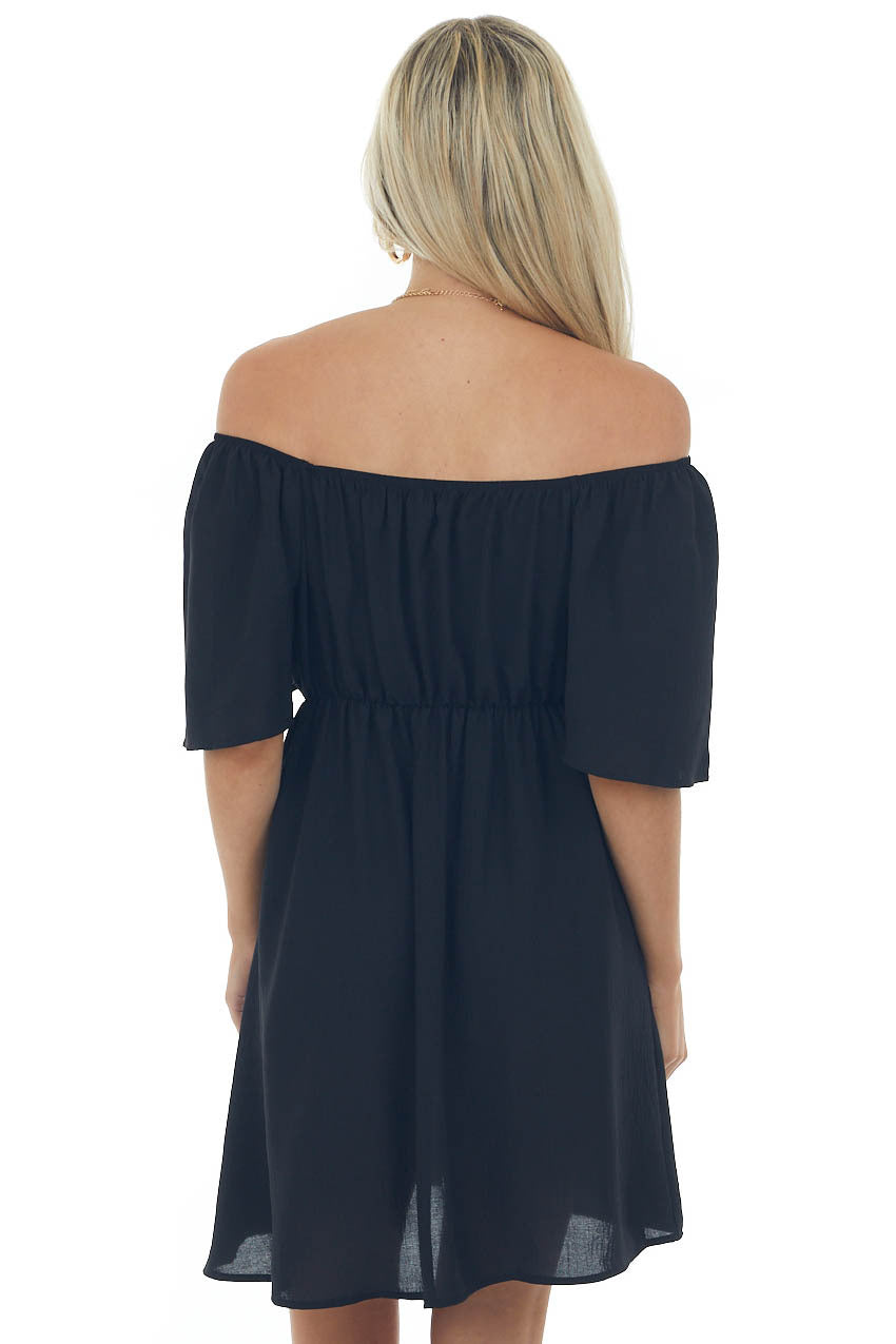 Black Off Shoulder Flutter Sleeve Mini Dress