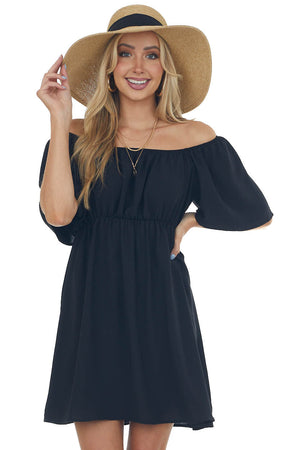 Black Off Shoulder Flutter Sleeve Mini Dress