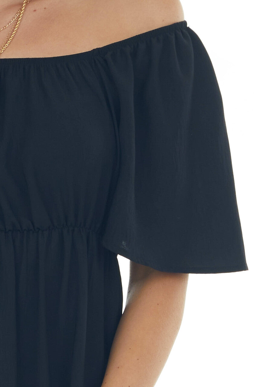 Black Off Shoulder Flutter Sleeve Mini Dress