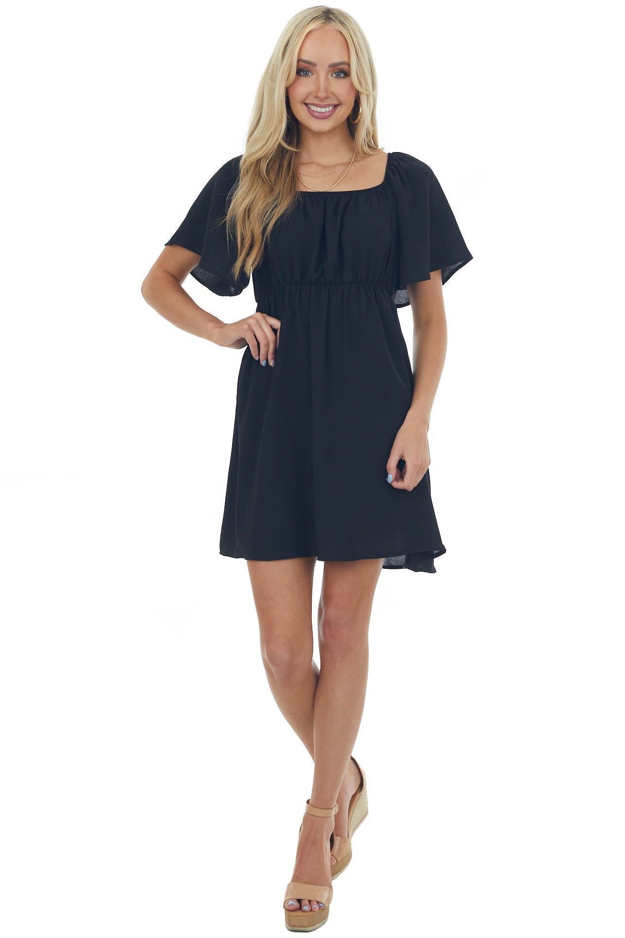 Black Off Shoulder Flutter Sleeve Mini Dress