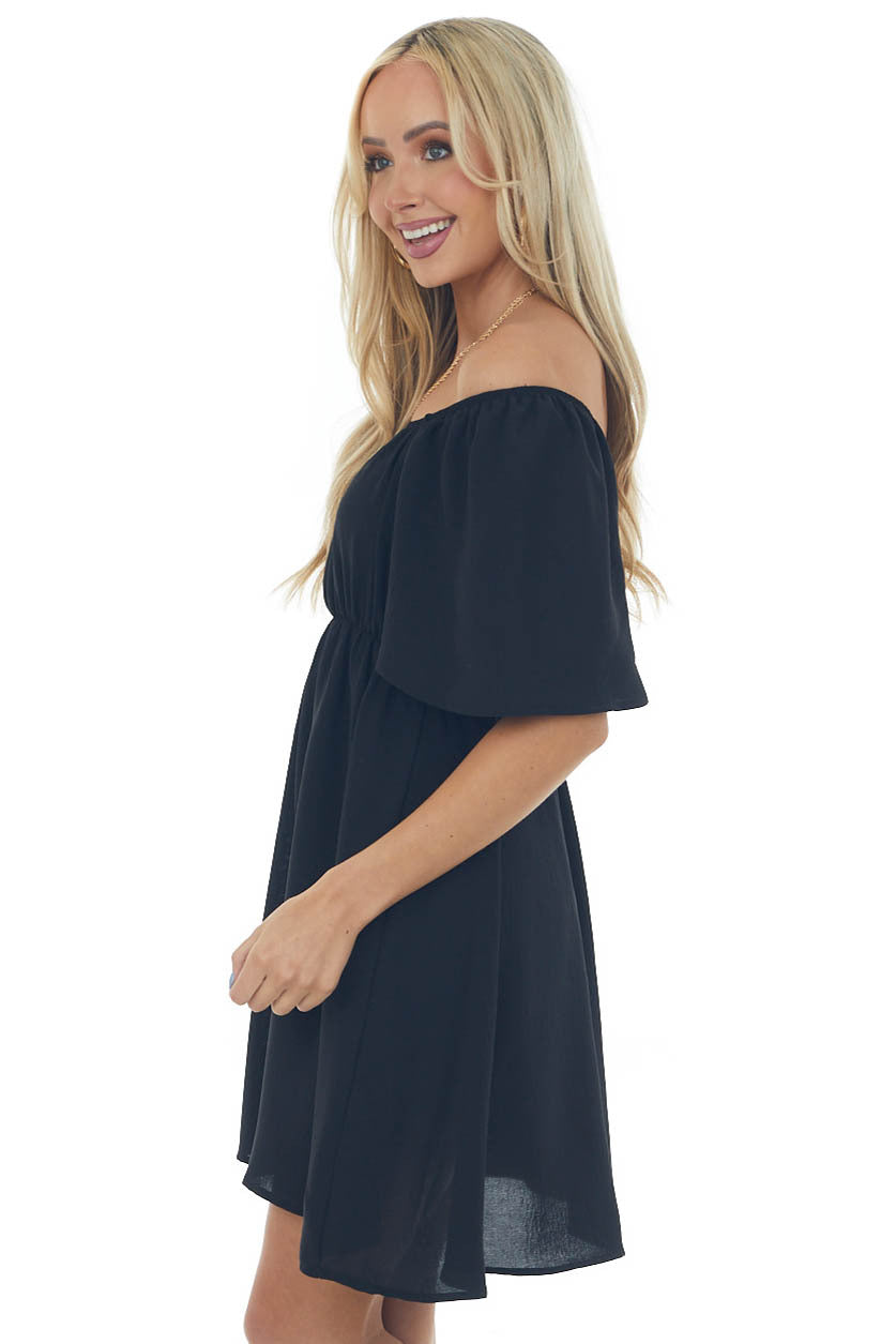 Black Off Shoulder Flutter Sleeve Mini Dress