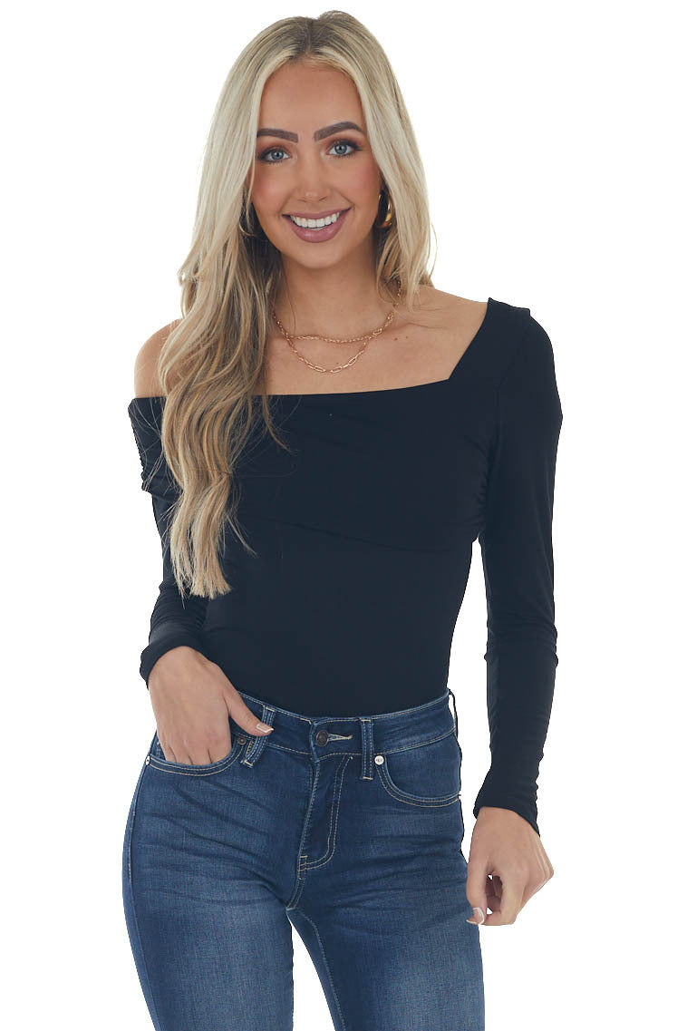 Black Off Shoulder Overlay Detail Bodysuit 