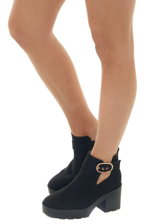 Black Faux Suede Chunky Heel Platform Booties
