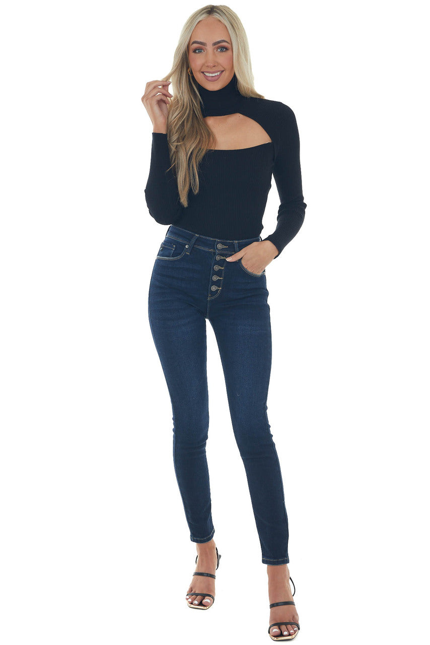 Black Ribbed Knit Long Sleeve Turtleneck