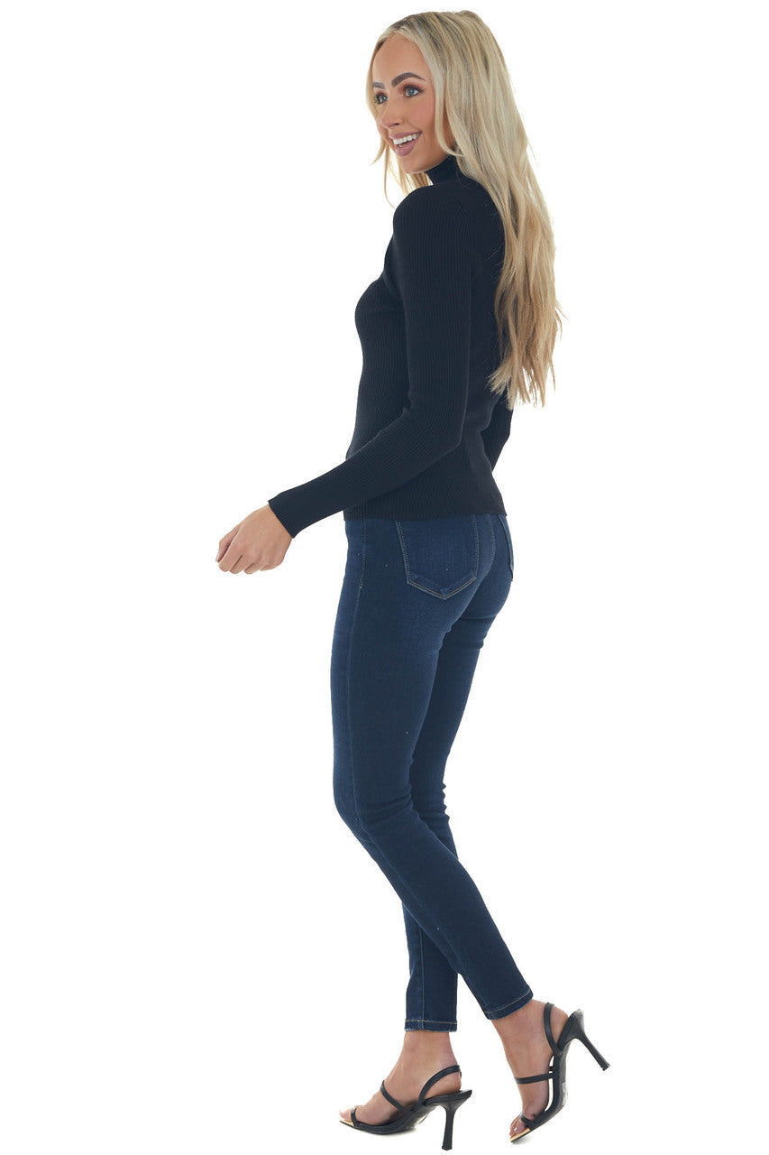 Black Ribbed Knit Long Sleeve Turtleneck