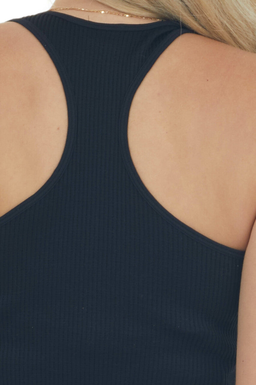 Black Ribbed Knit Racerback Crop Tank
