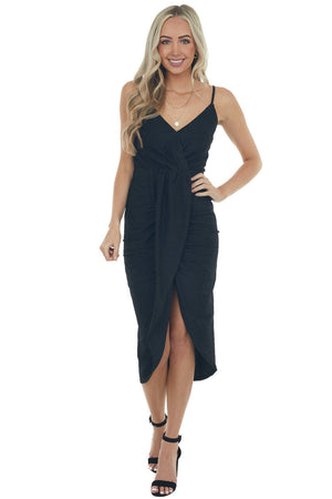 Black Shimmer Sleeveless Midi Dress