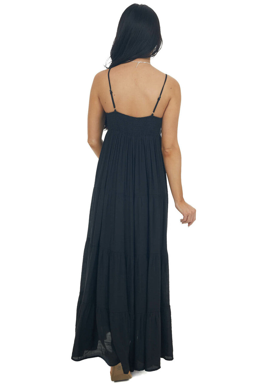 Black Sleeveless Tiered Maxi Dress