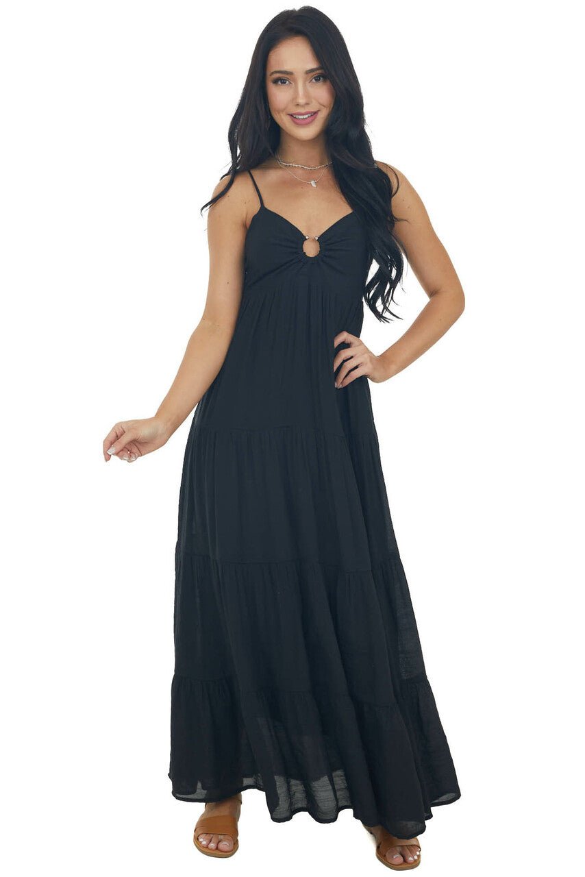 Black Sleeveless Tiered Maxi Dress