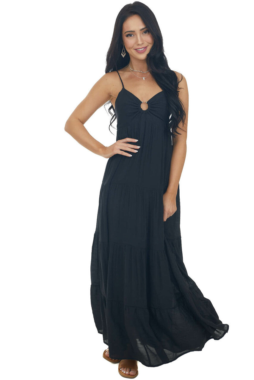 Black Sleeveless Tiered Maxi Dress