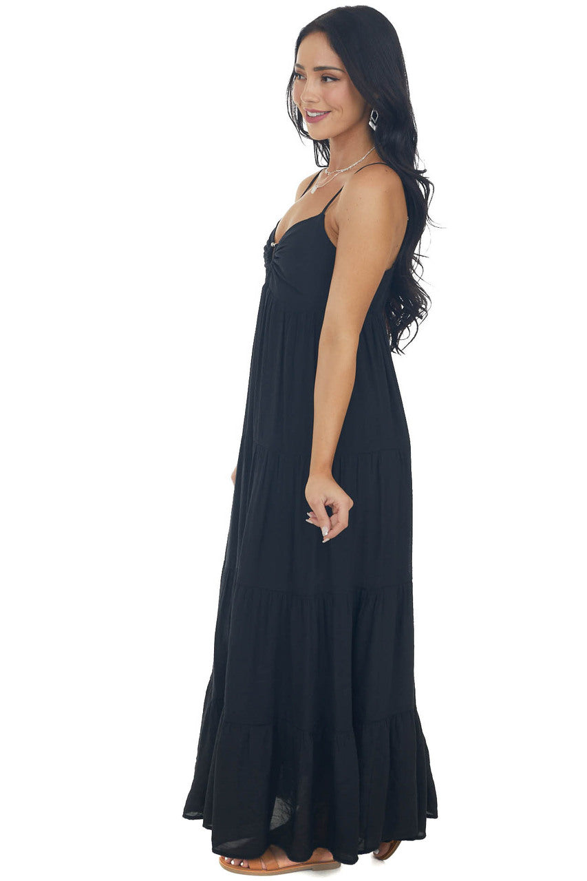 Black Sleeveless Tiered Maxi Dress