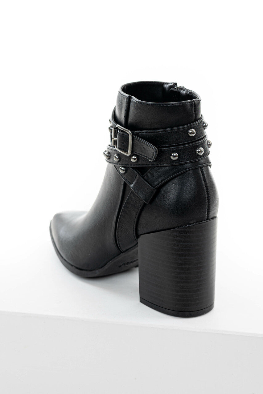 Black Strappy Studded Pointed Toe Booties 