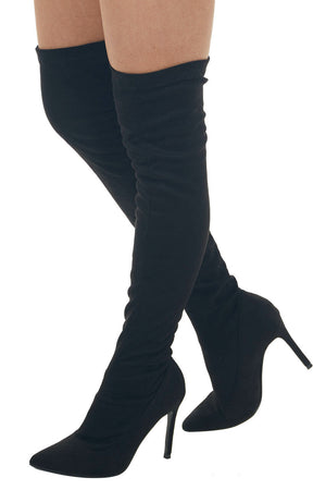 Black Suede Stiletto Heel Thigh High Boots