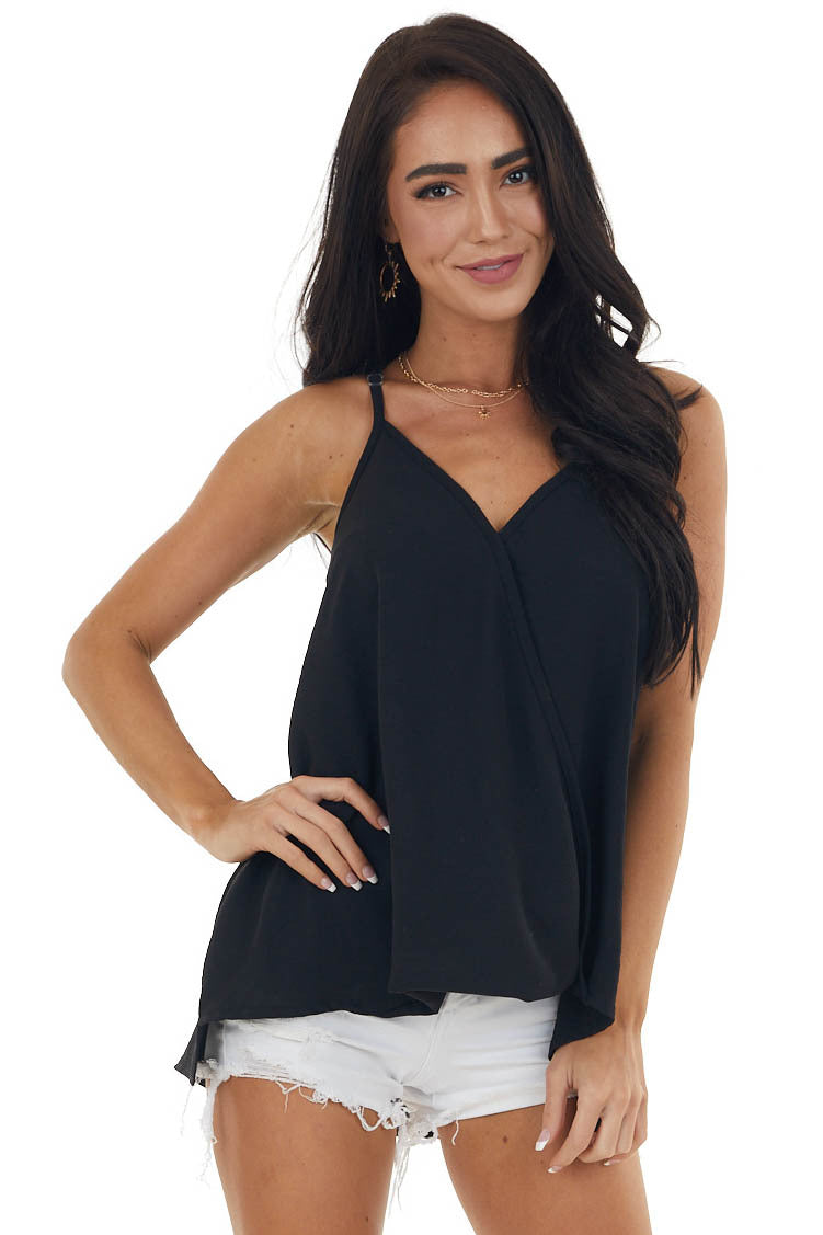 Black Surplice Wrap Sleeveless Camisole 