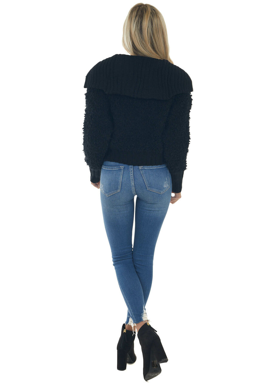Black Teddy Turtleneck Zip Up Sweater Jacket 