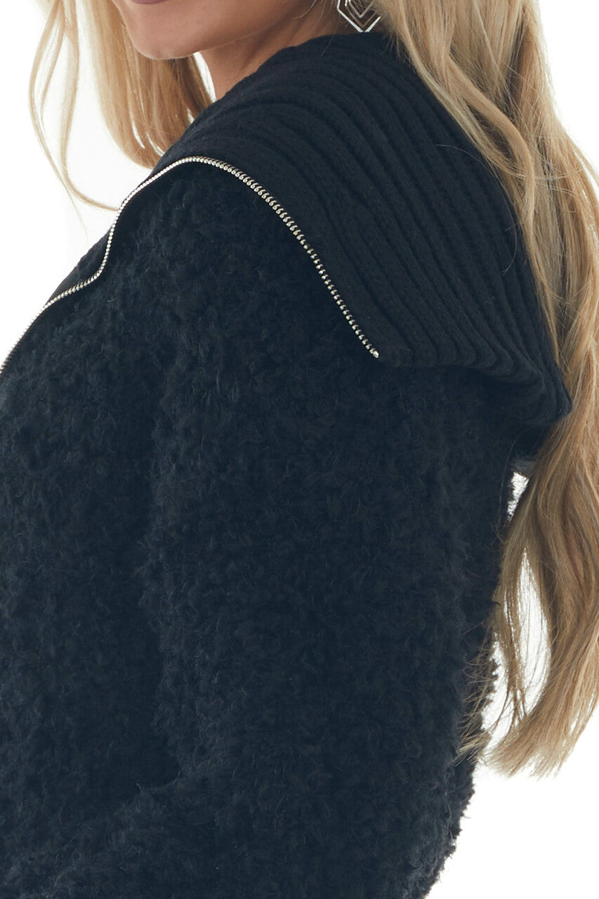 Black Teddy Turtleneck Zip Up Sweater Jacket 