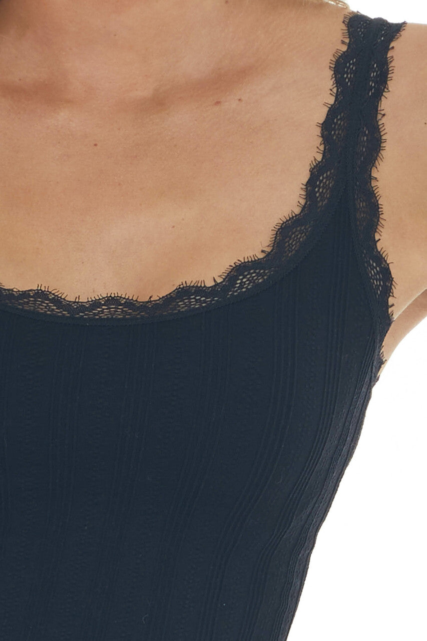 Black Textured Eyelash Lace Cropped Tank