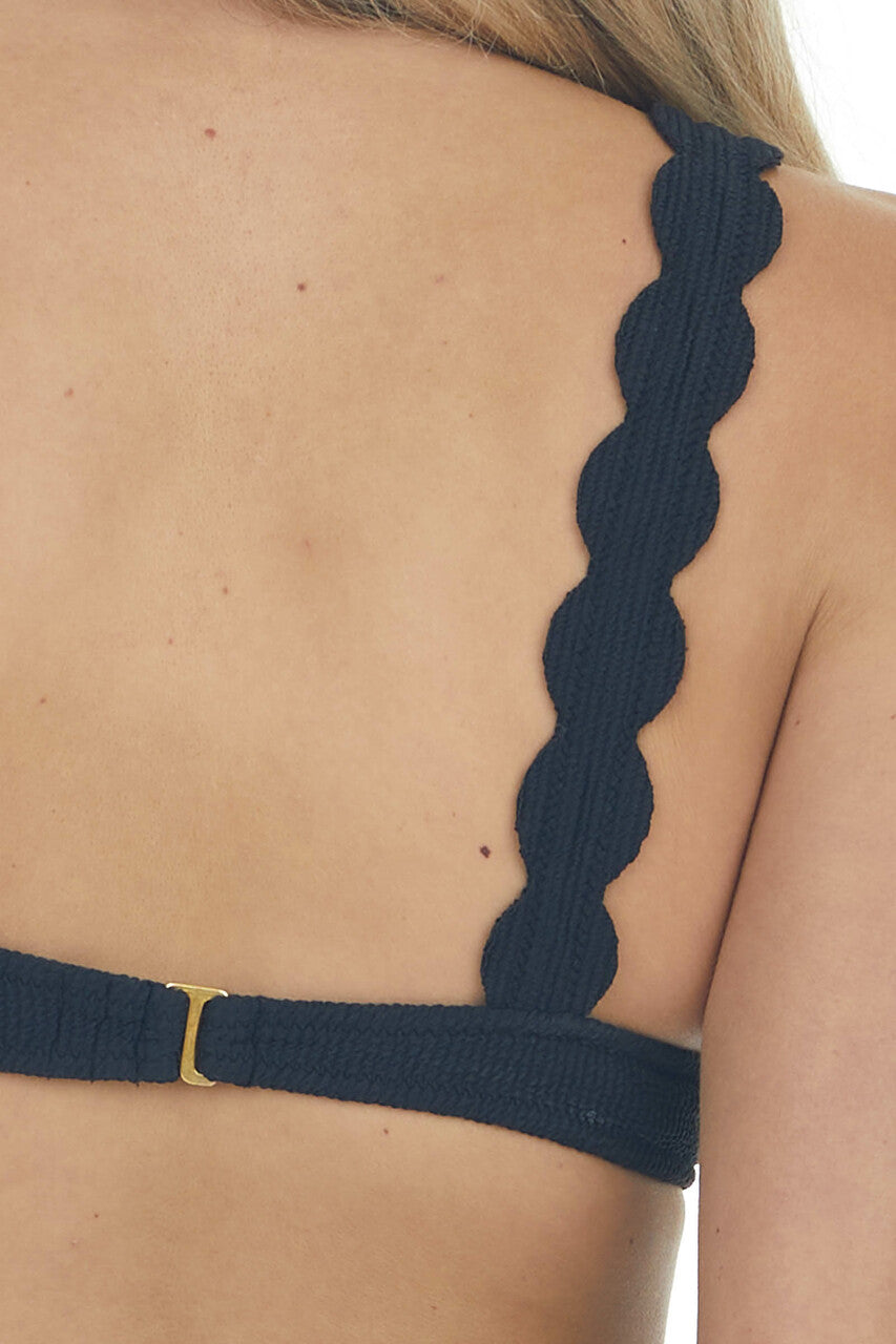 Black Textured Scalloped High Waisted Bikini