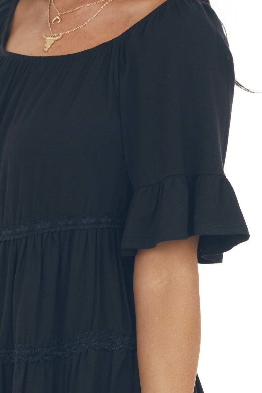 Black Tiered Lace Off Shoulder Knit Top 