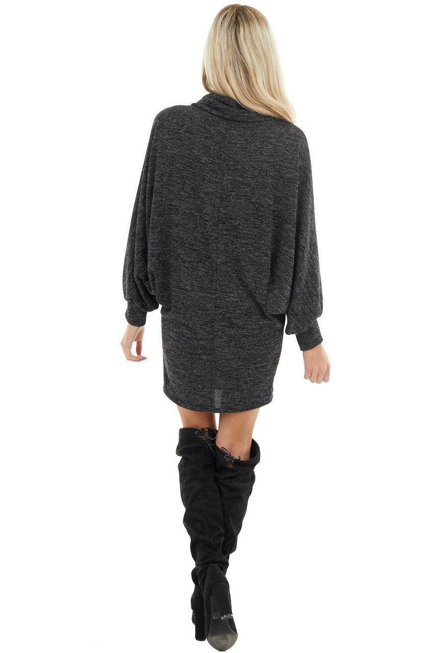 Black Two Tone Long Dolman Sleeve Dress with Cowl Neckline