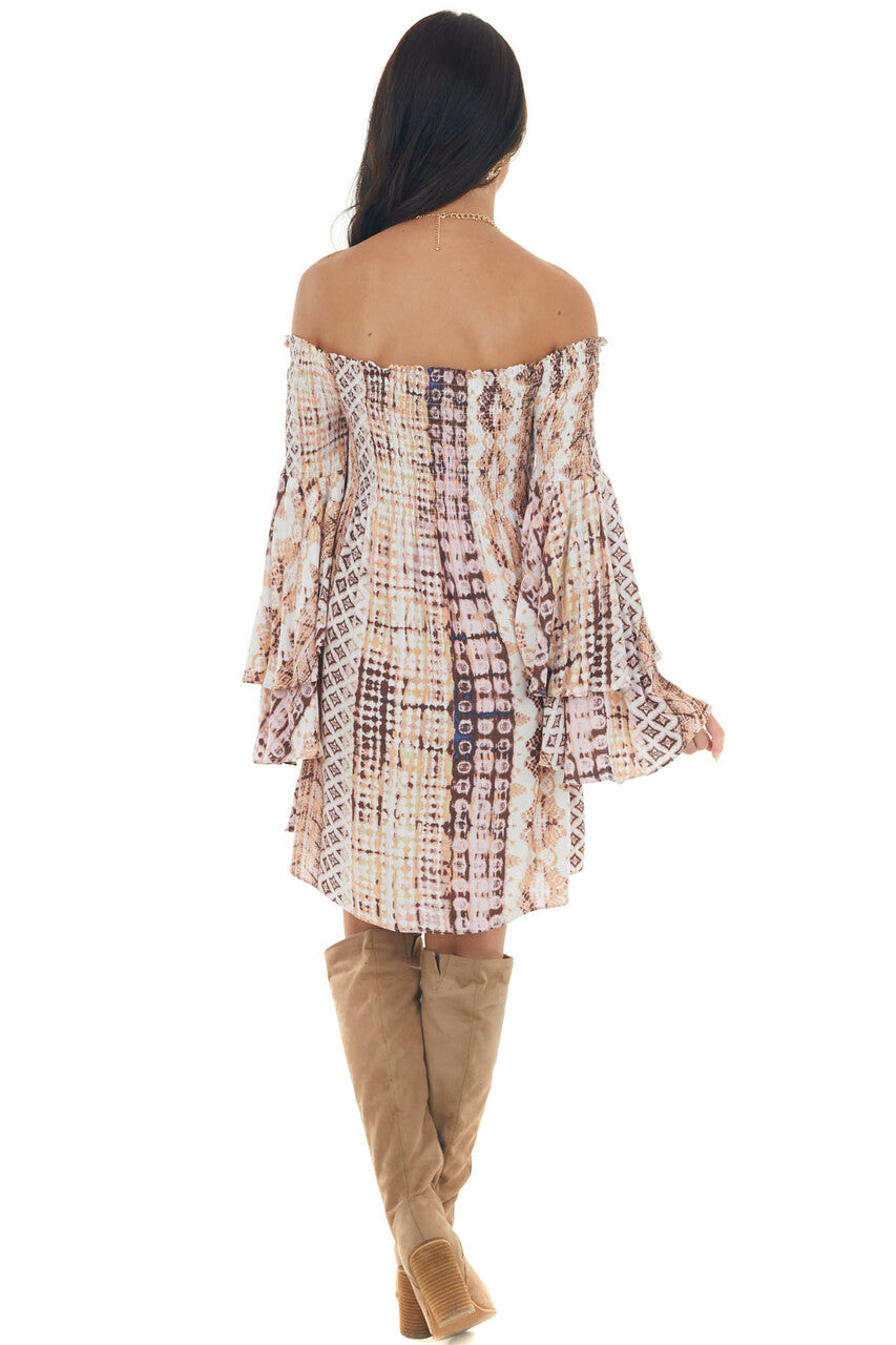 Blush Abstract Print Off Shoulder Mini Dress 