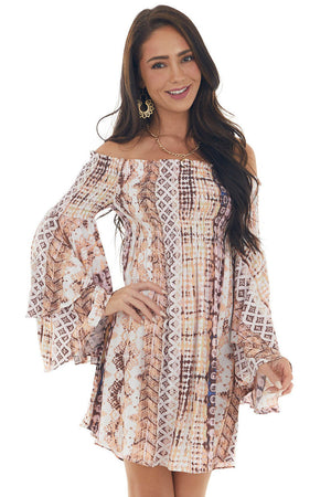 Blush Abstract Print Off Shoulder Mini Dress 