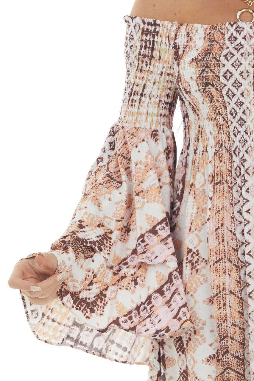 Blush Abstract Print Off Shoulder Mini Dress 