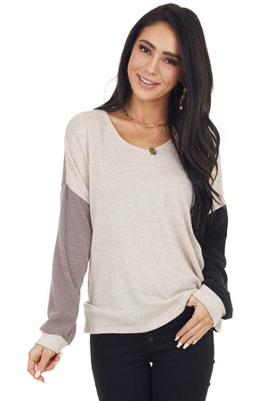 Blush Black and Taupe Colorblock Top with Back Twist Detail 