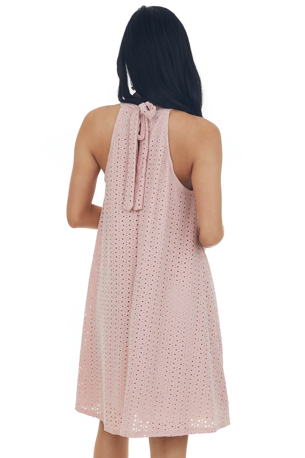 Blush Eyelet Knit Halter Neckline Short Dress