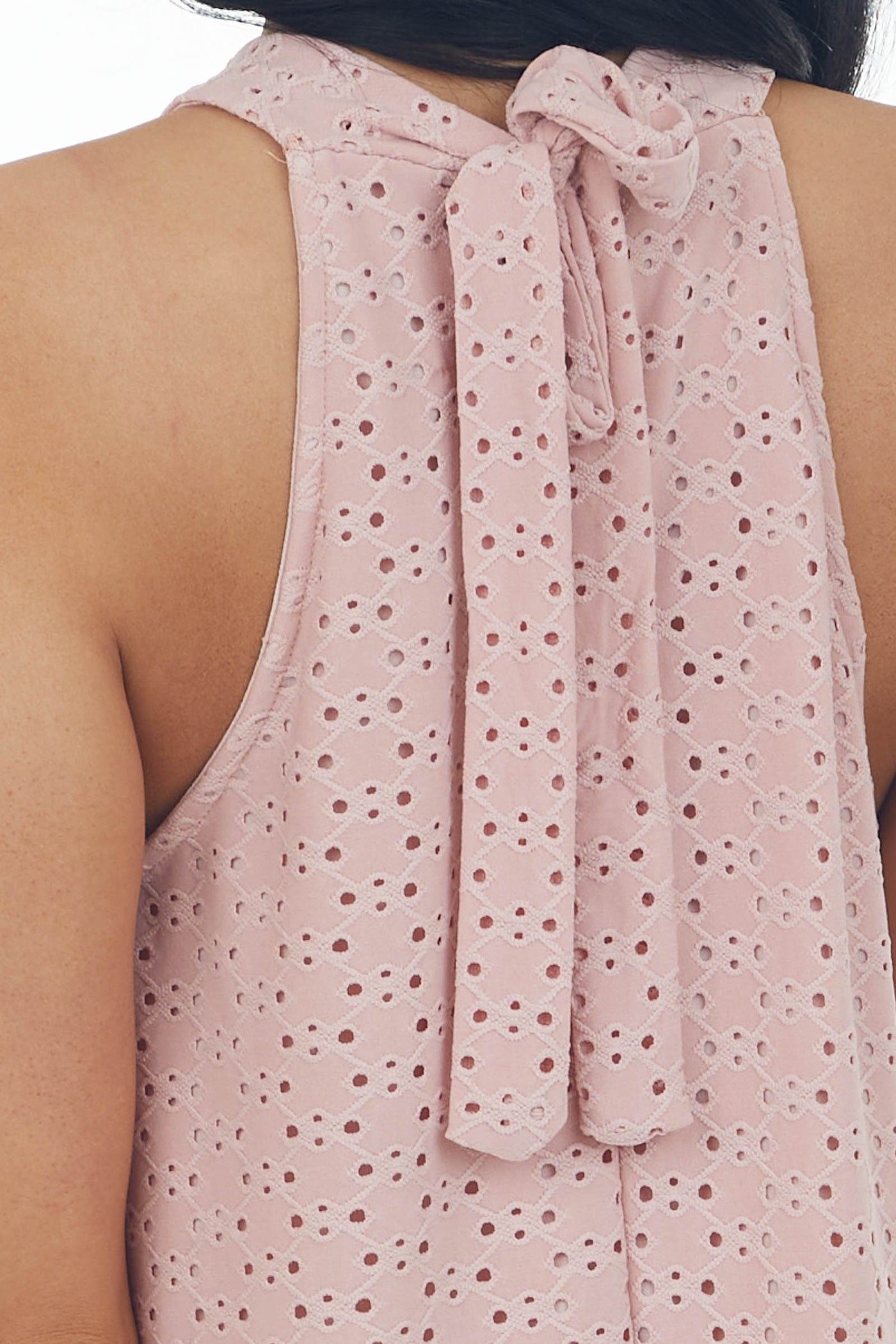 Blush Eyelet Knit Halter Neckline Short Dress