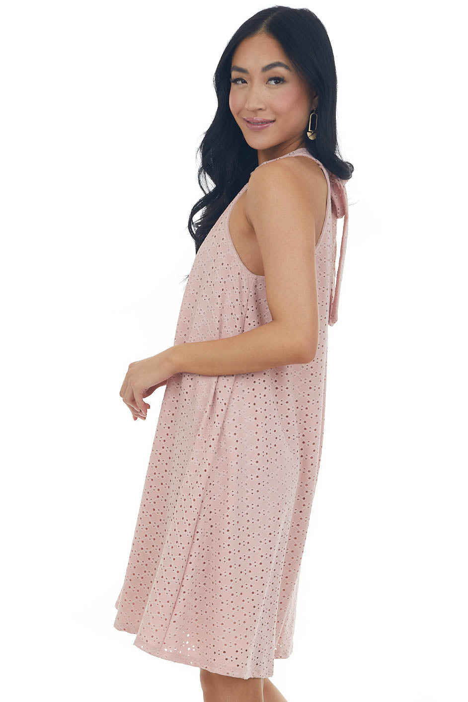 Blush Eyelet Knit Halter Neckline Short Dress