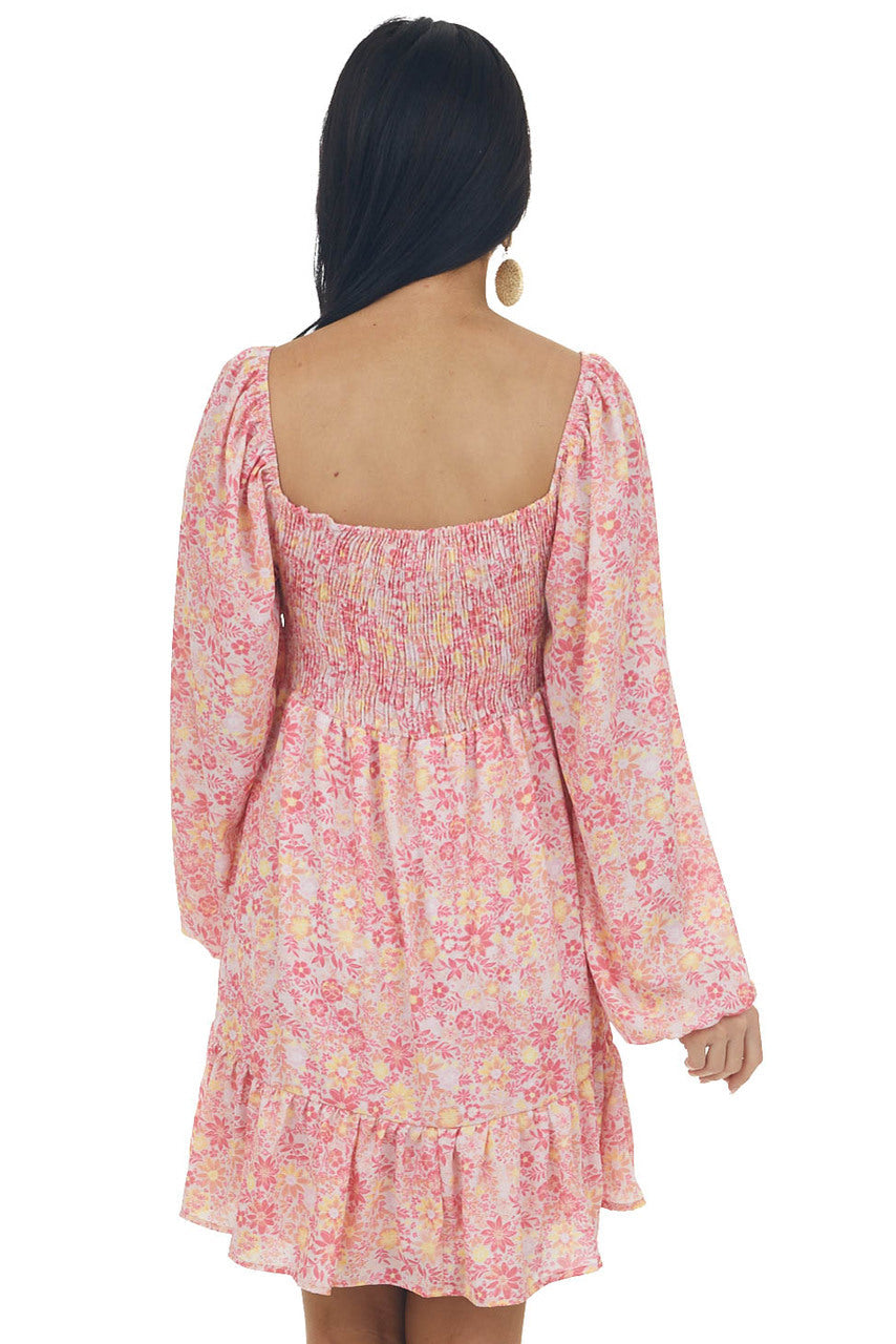 Blush Floral Bubble Sleeve Mini Dress