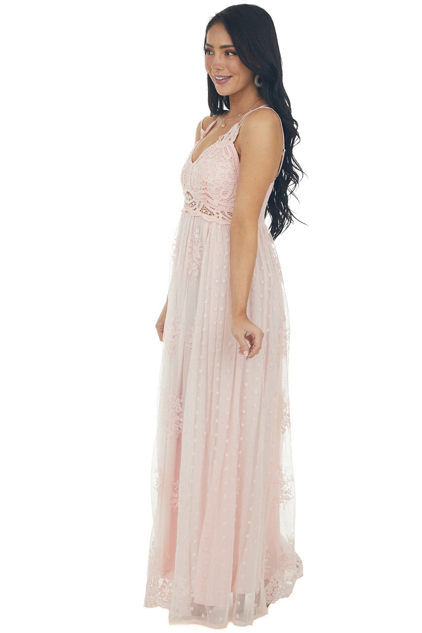 Blush Lace Sleeveless Mesh Maxi Dress
