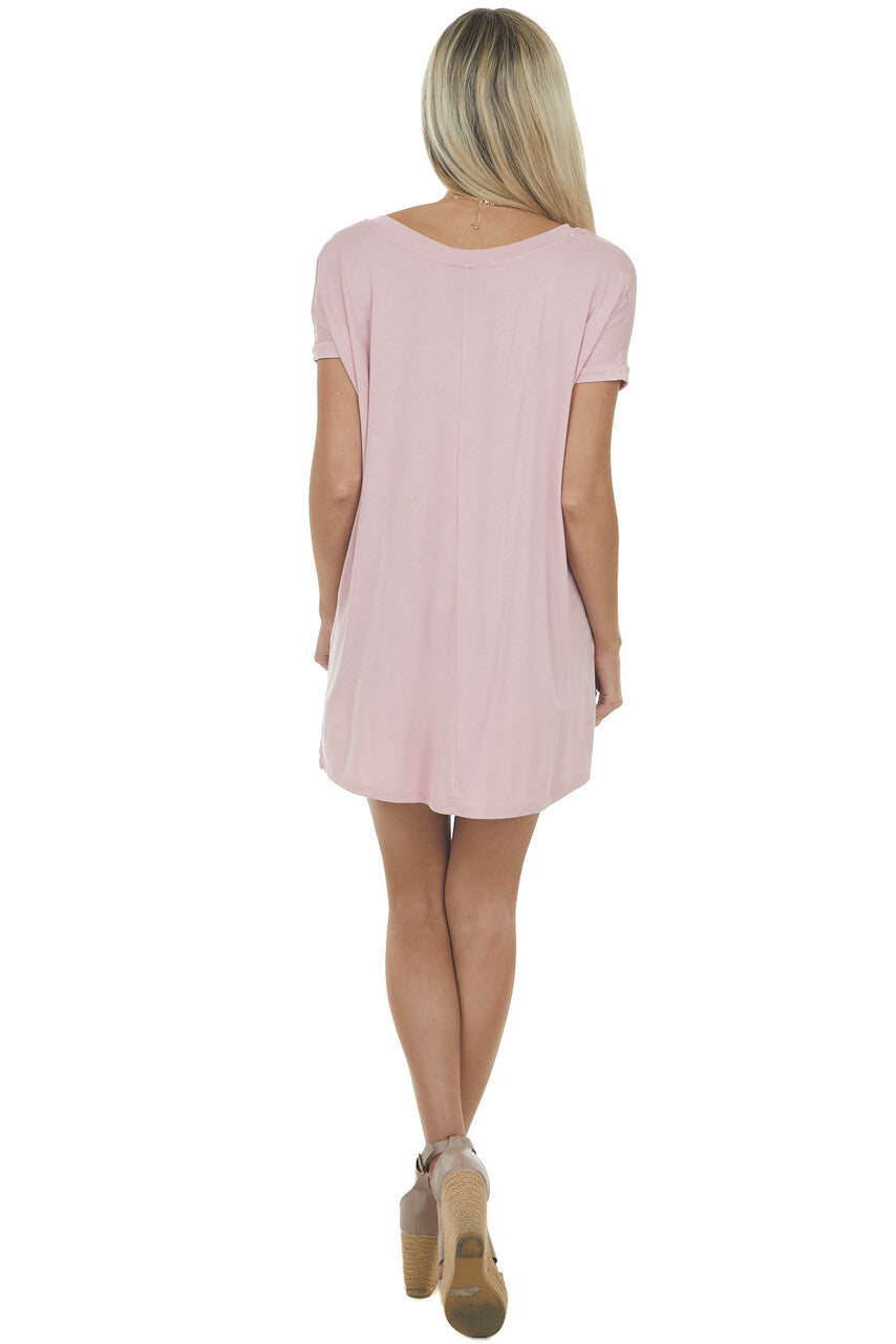 Blush Oversized V Neck Short Sleeve Top