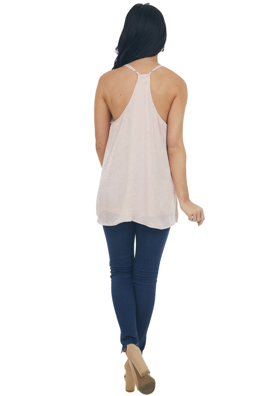 Blush Racerback Satin Woven Camisole with Neckline Strap