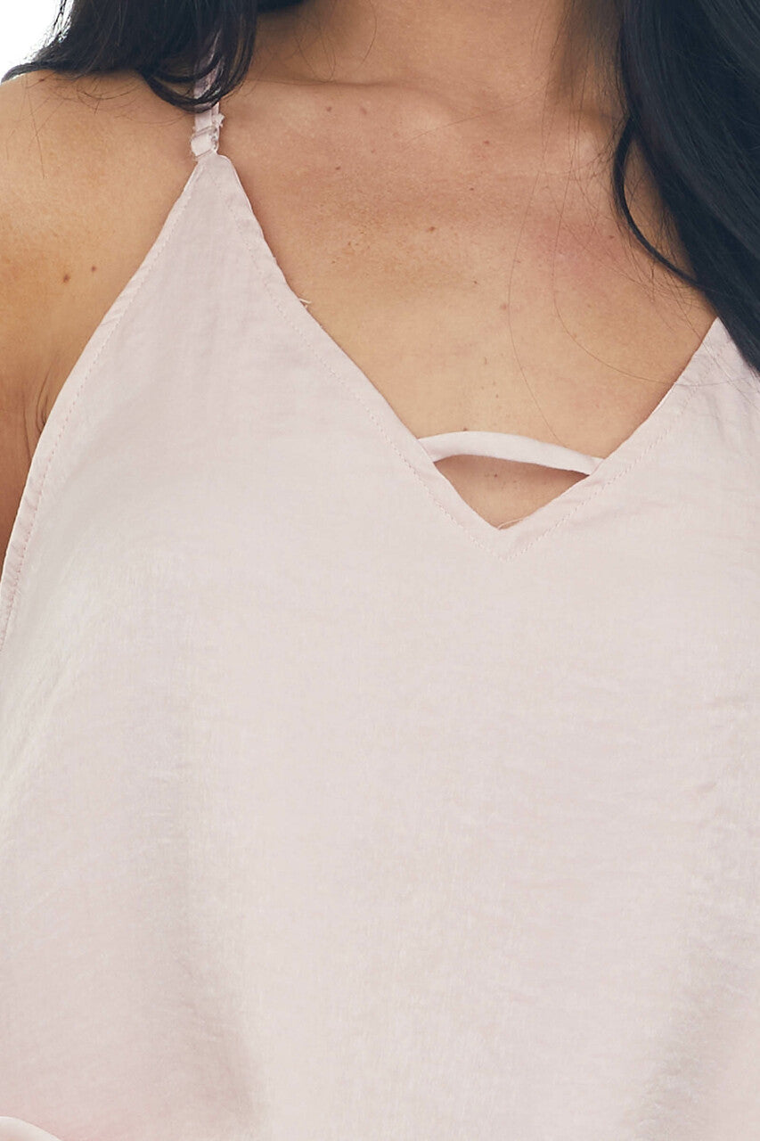 Blush Racerback Satin Woven Camisole with Neckline Strap