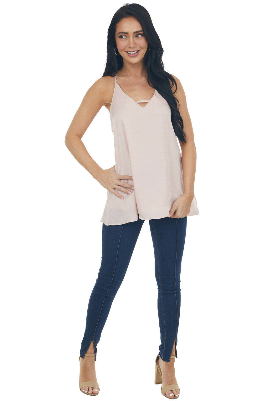 Blush Racerback Satin Woven Camisole with Neckline Strap