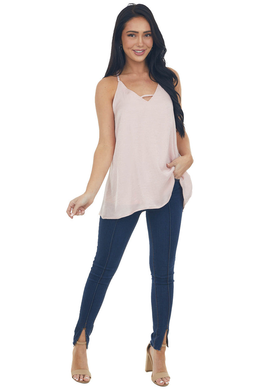 Blush Racerback Satin Woven Camisole with Neckline Strap