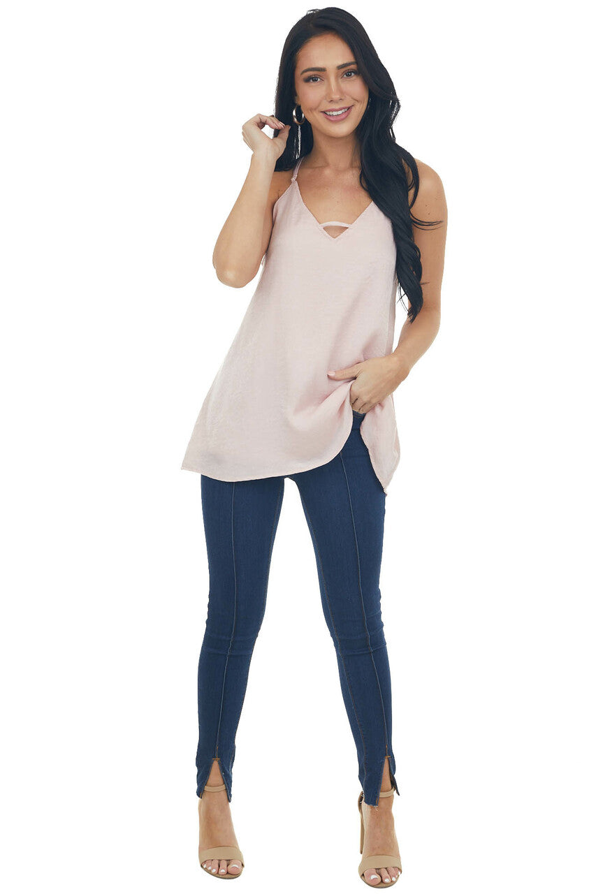 Blush Racerback Satin Woven Camisole with Neckline Strap