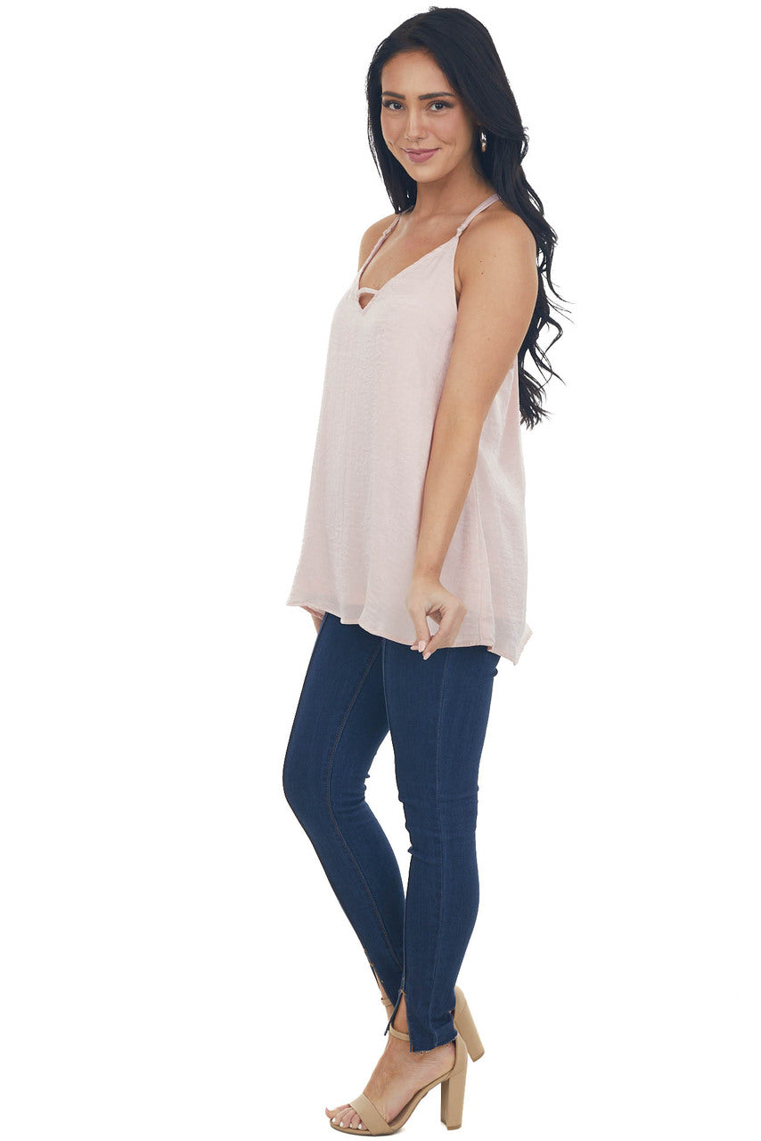 Blush Racerback Satin Woven Camisole with Neckline Strap