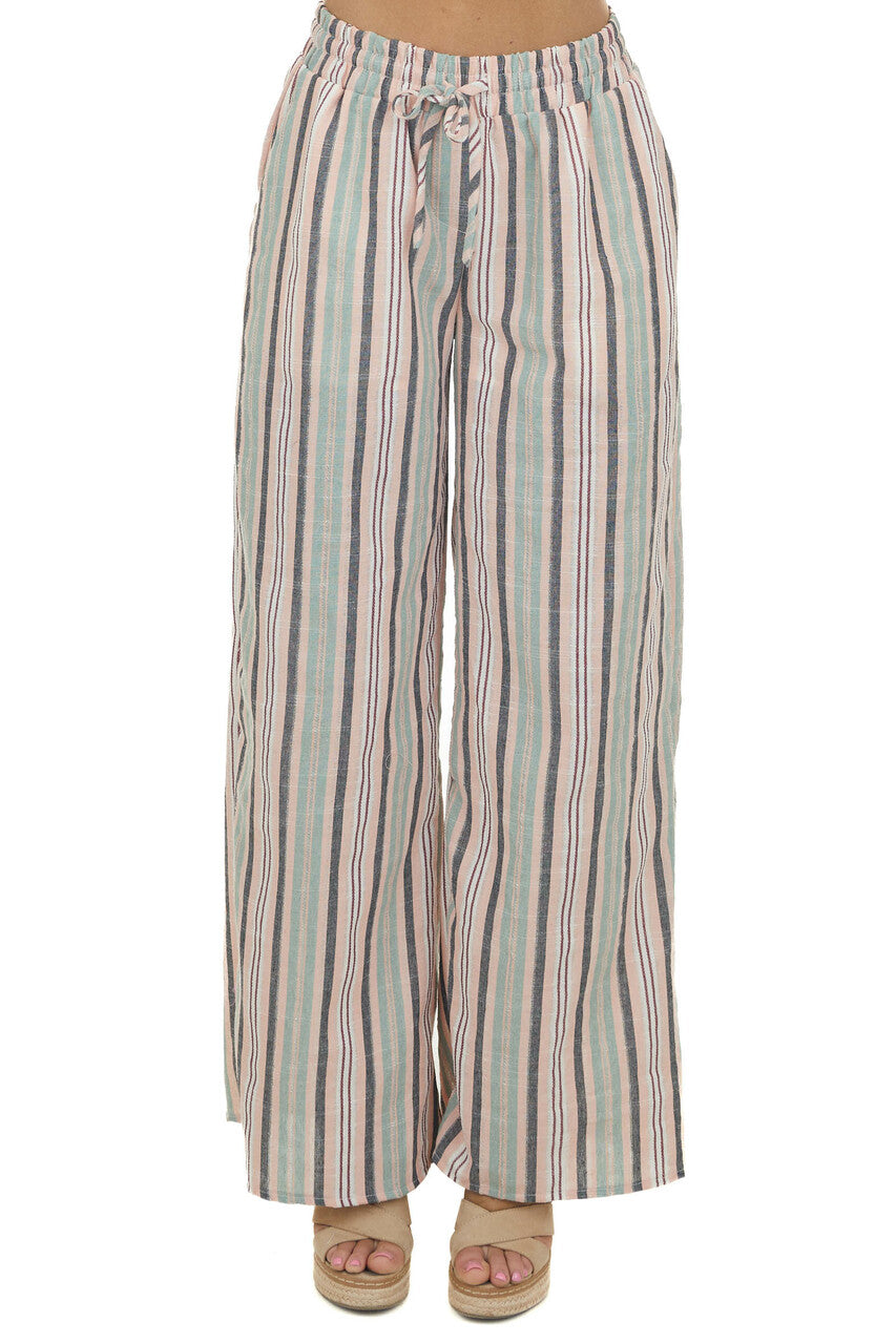 Blush Striped Wide Leg Drawstring Pants