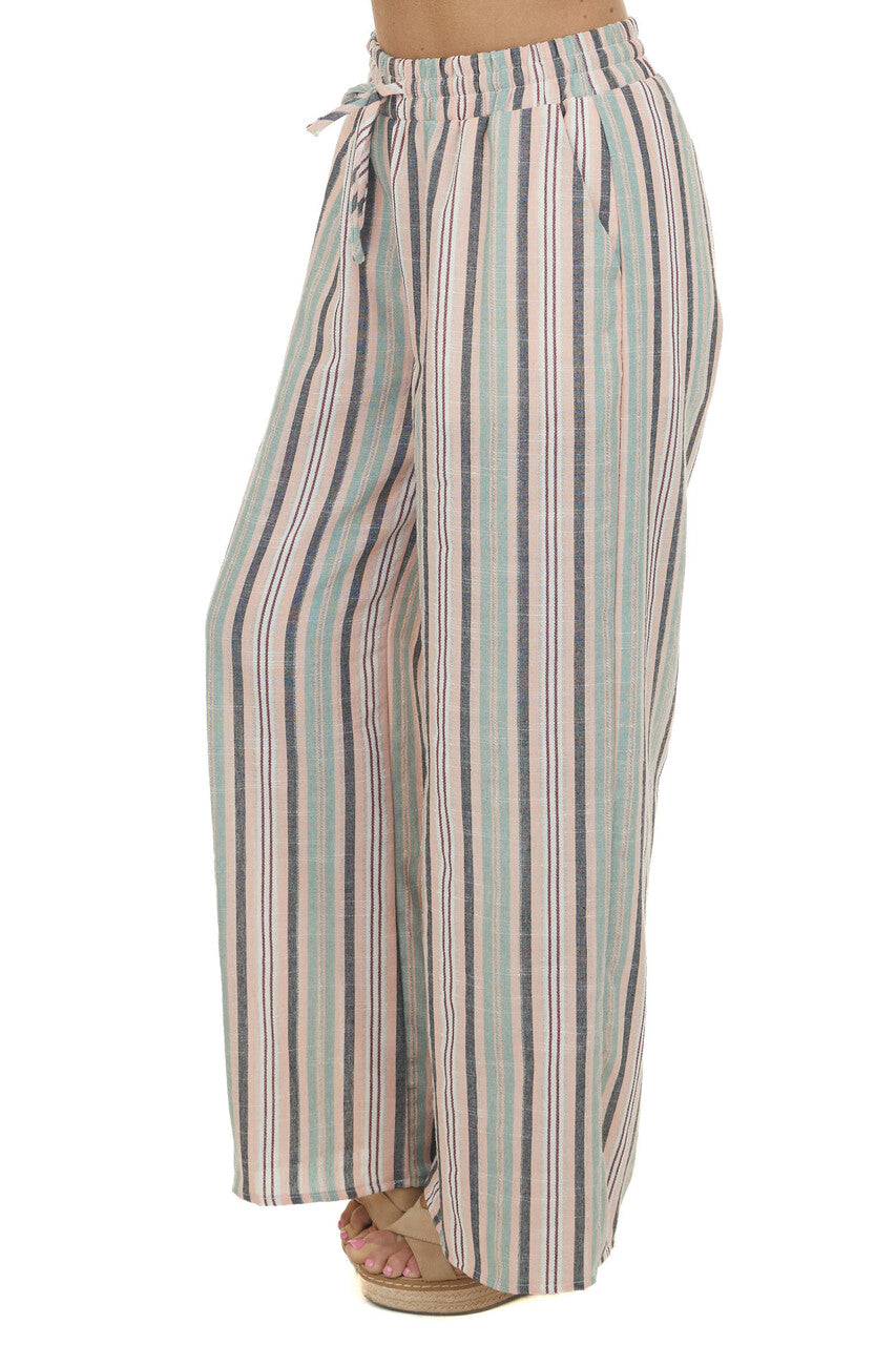 Blush Striped Wide Leg Drawstring Pants