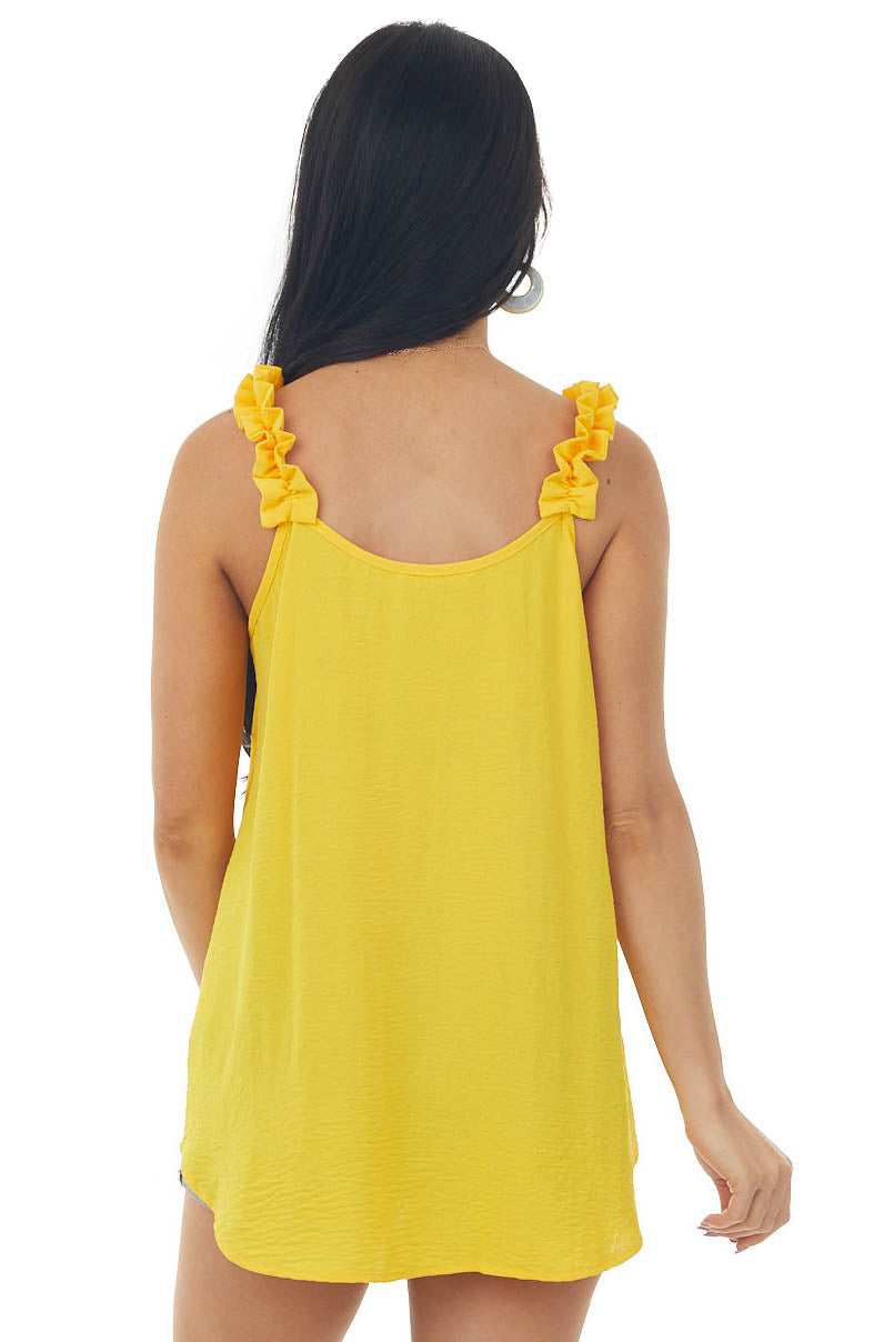 Bright Amber Elastic Ruffle Strap Woven Tank Top